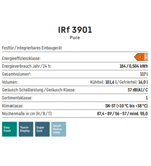 LIEBHERR利勃海尔 IRf 3901  轻松新鲜 嵌入式单门冰箱